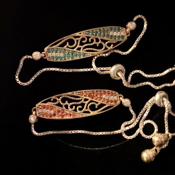 Emerald Or Ruby Topaz Antique Style Bracelet Adjustable Pull Tie - Picture 8 of 8